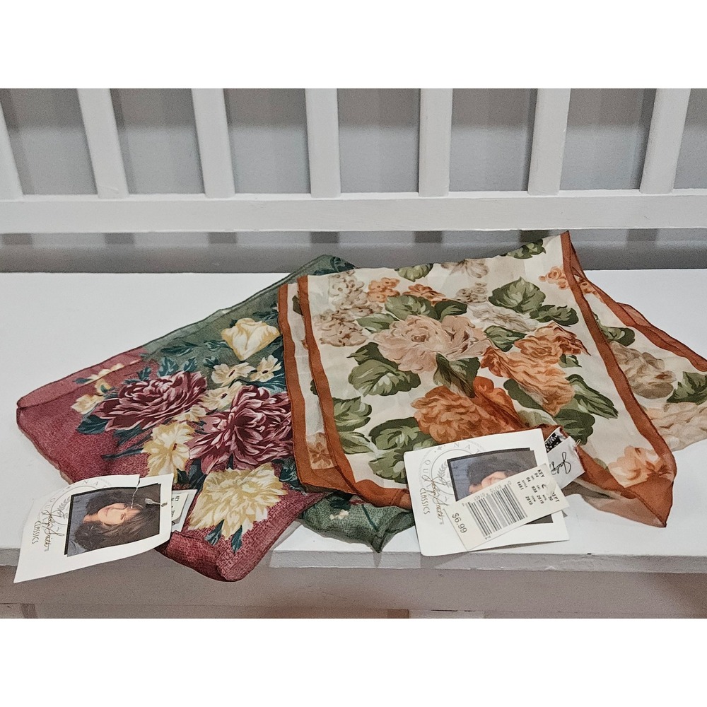 NOS Vtg Jaclyn Smith Polyester Floral Scarf Set of 2, Made in Italy, 54" x 11"